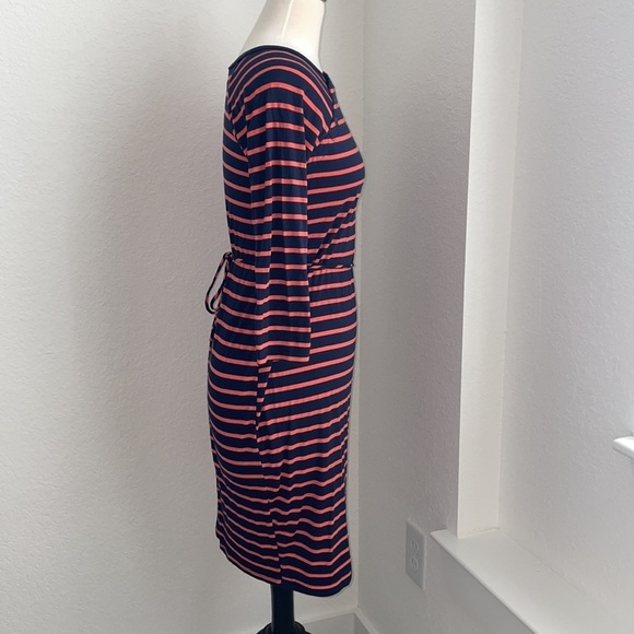 MOTHERHOOD striped orange and navy blue midi dress with ties in size small - Picture 6 of 10